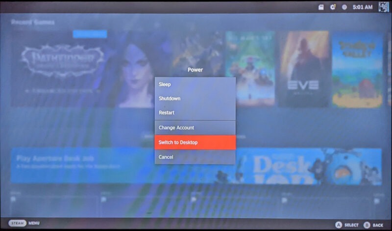 A screenshot showing the "Switch to Desktop" button for the current session.