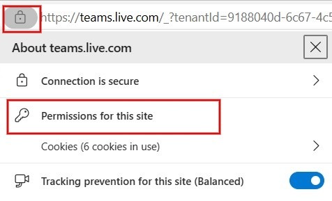 Click Permissions for this site