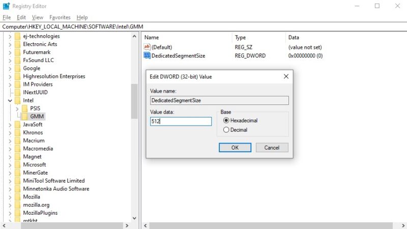 Registry Editor new key memory value