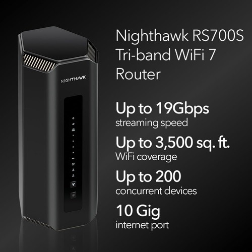 Netgear Nighthawk RS700S router, Wi-Fi 7 compatible. 