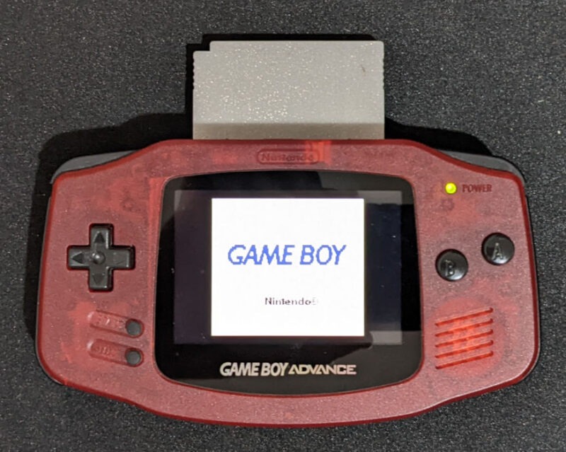 A Game Boy Advance running a Game Boy Color cartridge.