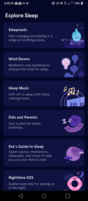 Exploring the Sleep section of Headspace