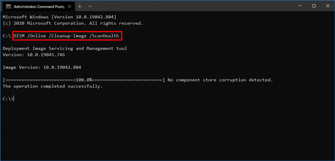 Running DISM command in Command Prompt.