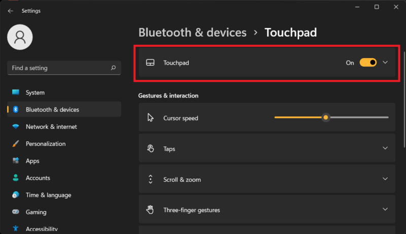 Windows 11 touchpad settings