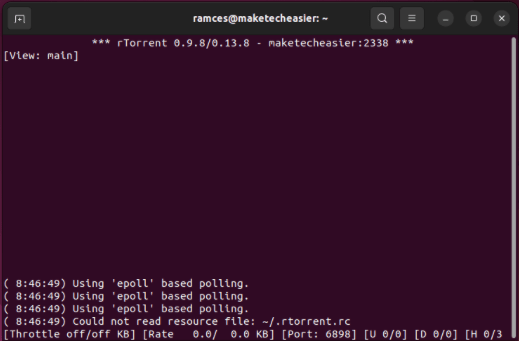 A terminal showing rTorrent running on Ubuntu LTS.